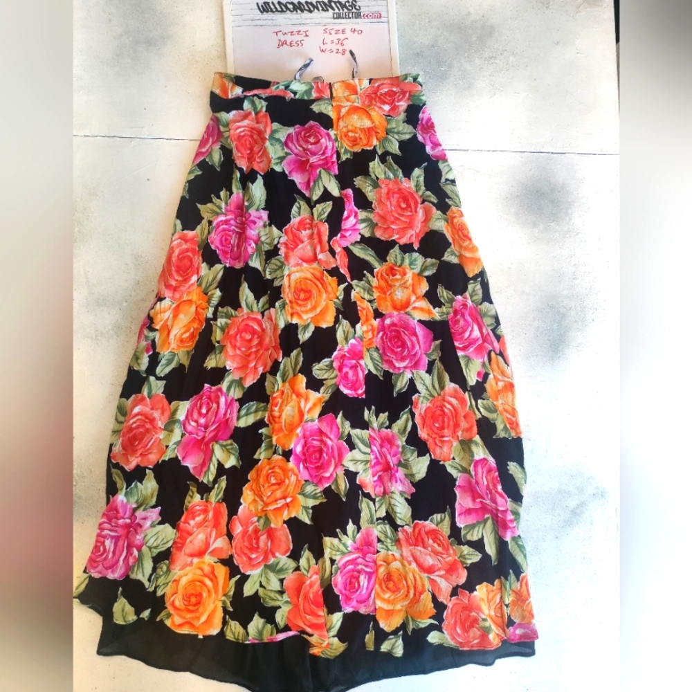 Tuzzi Vintage Black Floral 90s Skirt